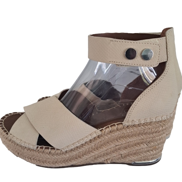 Franco Sarto Shoes - Franco Sarto Wedge Sandals Carma Espadrille Cream Leather Size 8 Platform